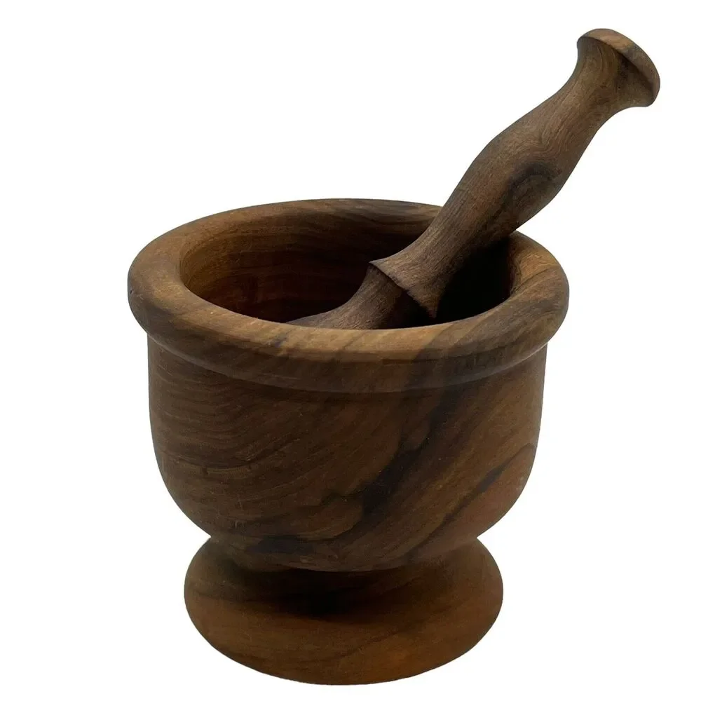 Wooden Mortar & Pestle Set Made in Spain Herb Crusher Grinder Apothecary Medical